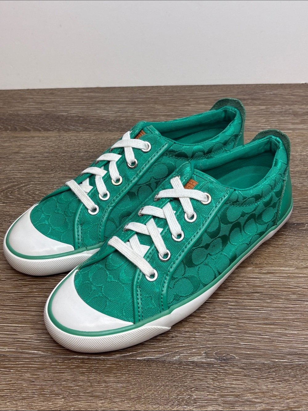 Coach Barrett Signature Jacquard Green Low Top Sneakers Women’s Size 7